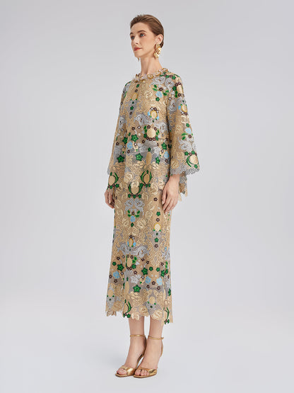 Bohem Nakışlı Çiçekli Beli Lastikli Etek