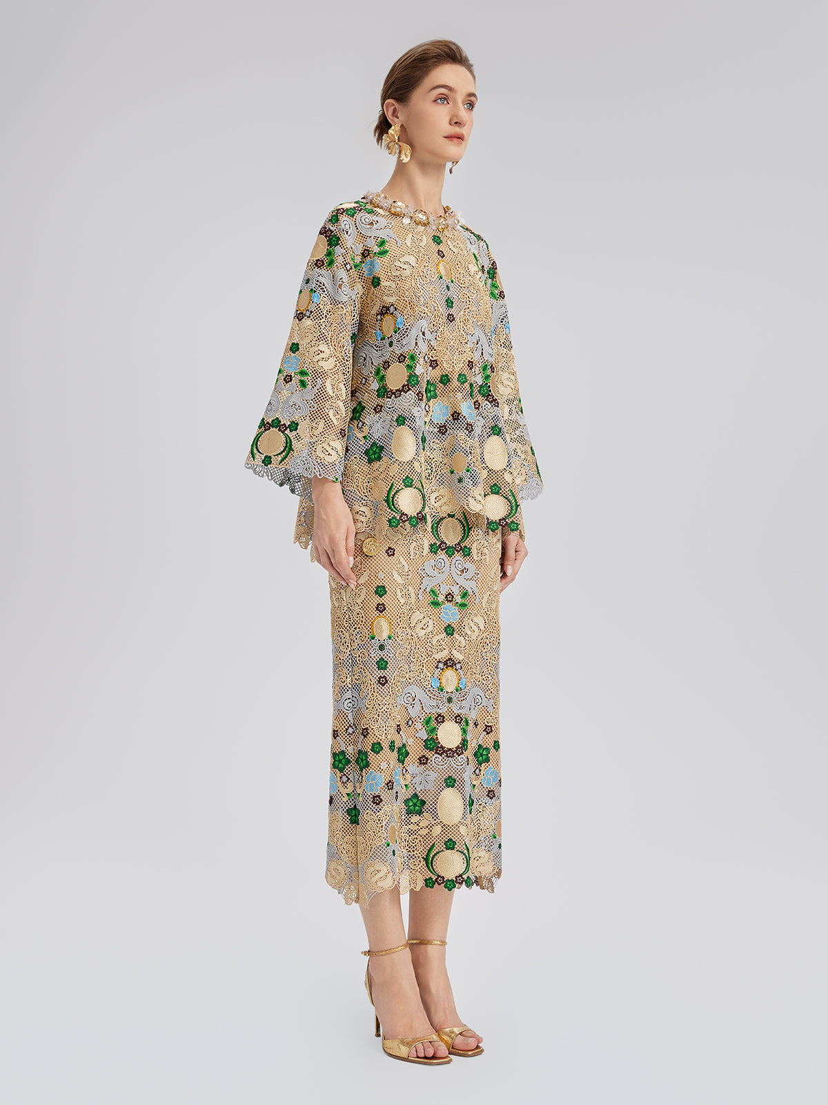 Bohem Nakışlı Çiçekli Boncuklu Bluz