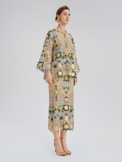 Bohem Nakışlı Çiçekli Boncuklu Bluz