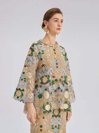 Bohem Nakışlı Çiçekli Boncuklu Bluz