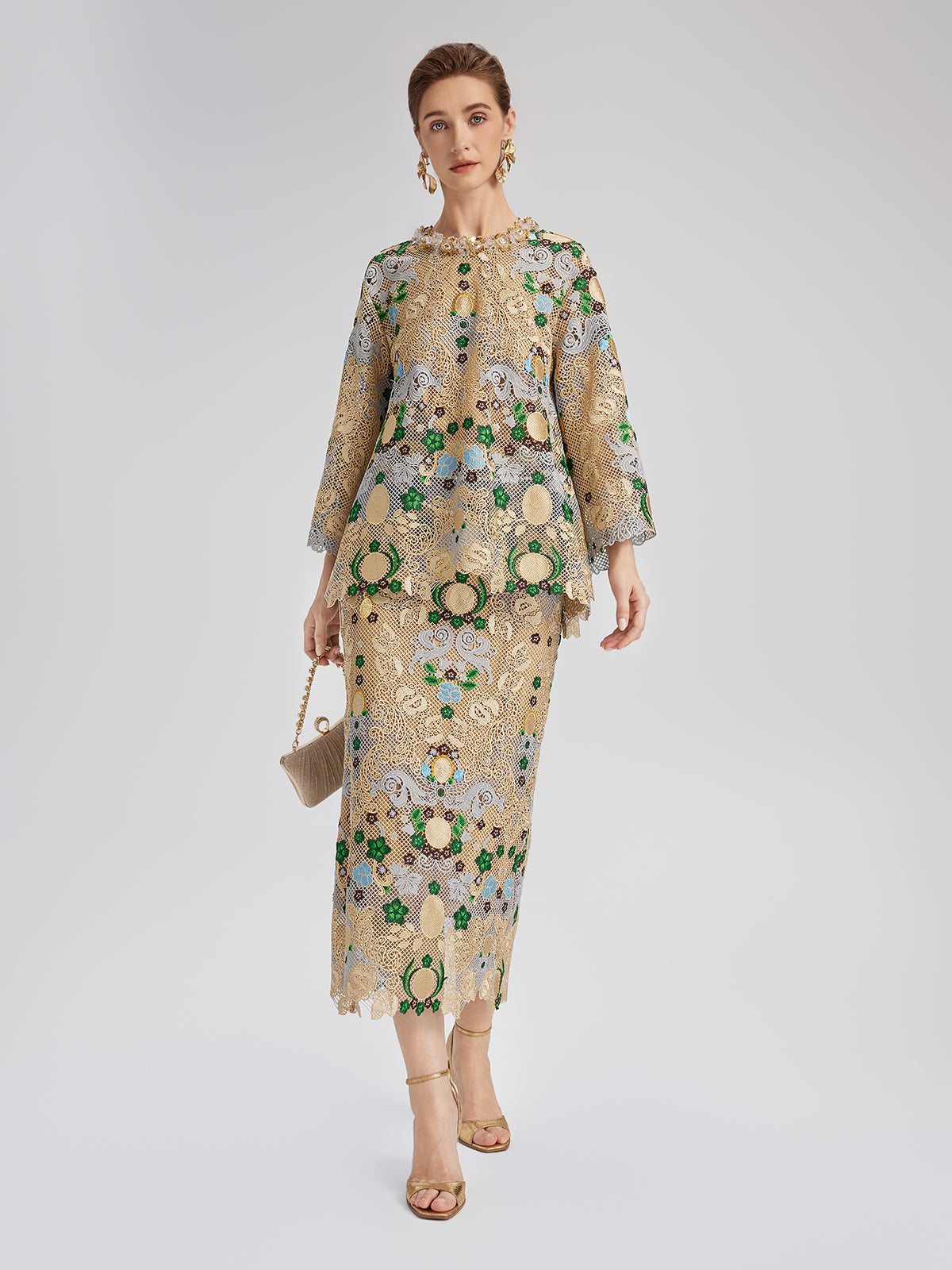 Bohem Nakışlı Çiçekli Boncuklu Bluz