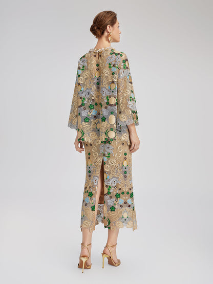 Bohem Nakışlı Çiçekli Beli Lastikli Etek