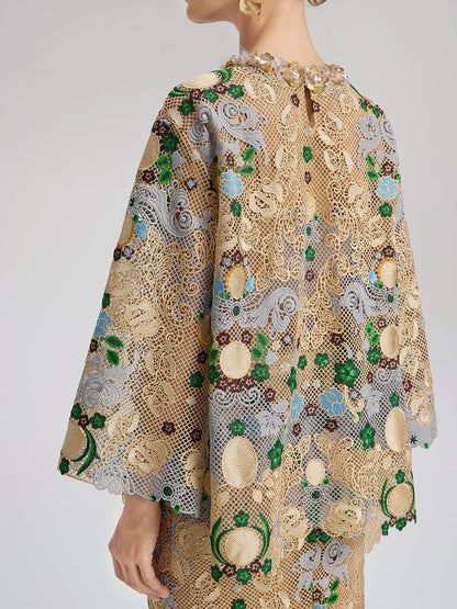 Bohem Nakışlı Çiçekli Boncuklu Bluz