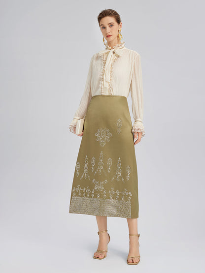 Parlak Nakışlı Çiçekli Etek