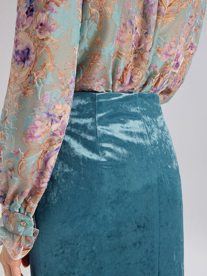 Kadife Dantel Kenarlı Yırtmaçlı Balık Etek