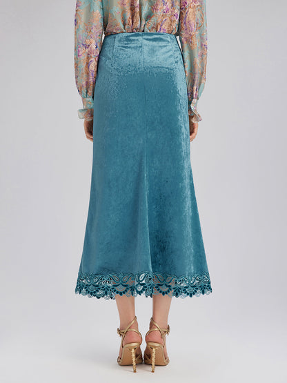 Kadife Dantel Kenarlı Yırtmaçlı Balık Etek