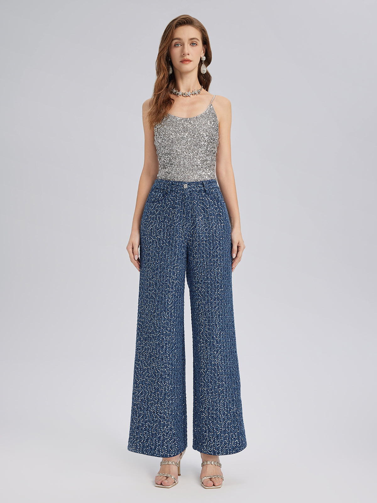 Pullu Kot Görünümlü Tüvit El İşlemeli Pantolon