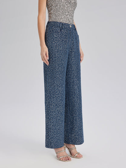 Pullu Kot Görünümlü Tüvit El İşlemeli Pantolon