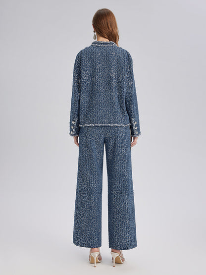 Pullu Kot Görünümlü Tüvit El İşlemeli Ceket