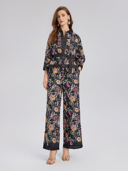 Pullu Nakışlı Çiçekli Kot Ceket