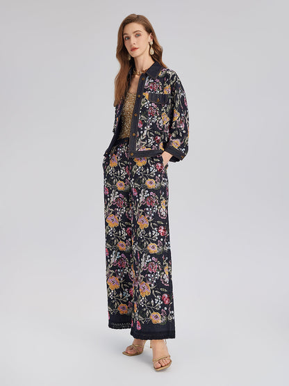 Pullu Nakışlı Kesik Paça Kot Pantolon