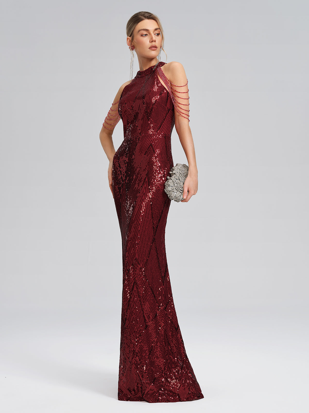 Komple Pullu Dar Kesim Uzun Elbise