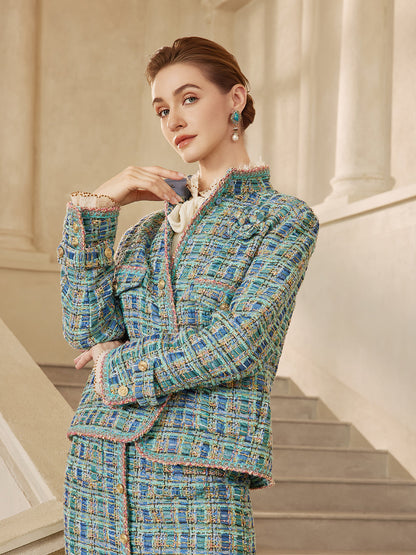 Çok Renkli Tüvit Örgü Kenarlı Ceket