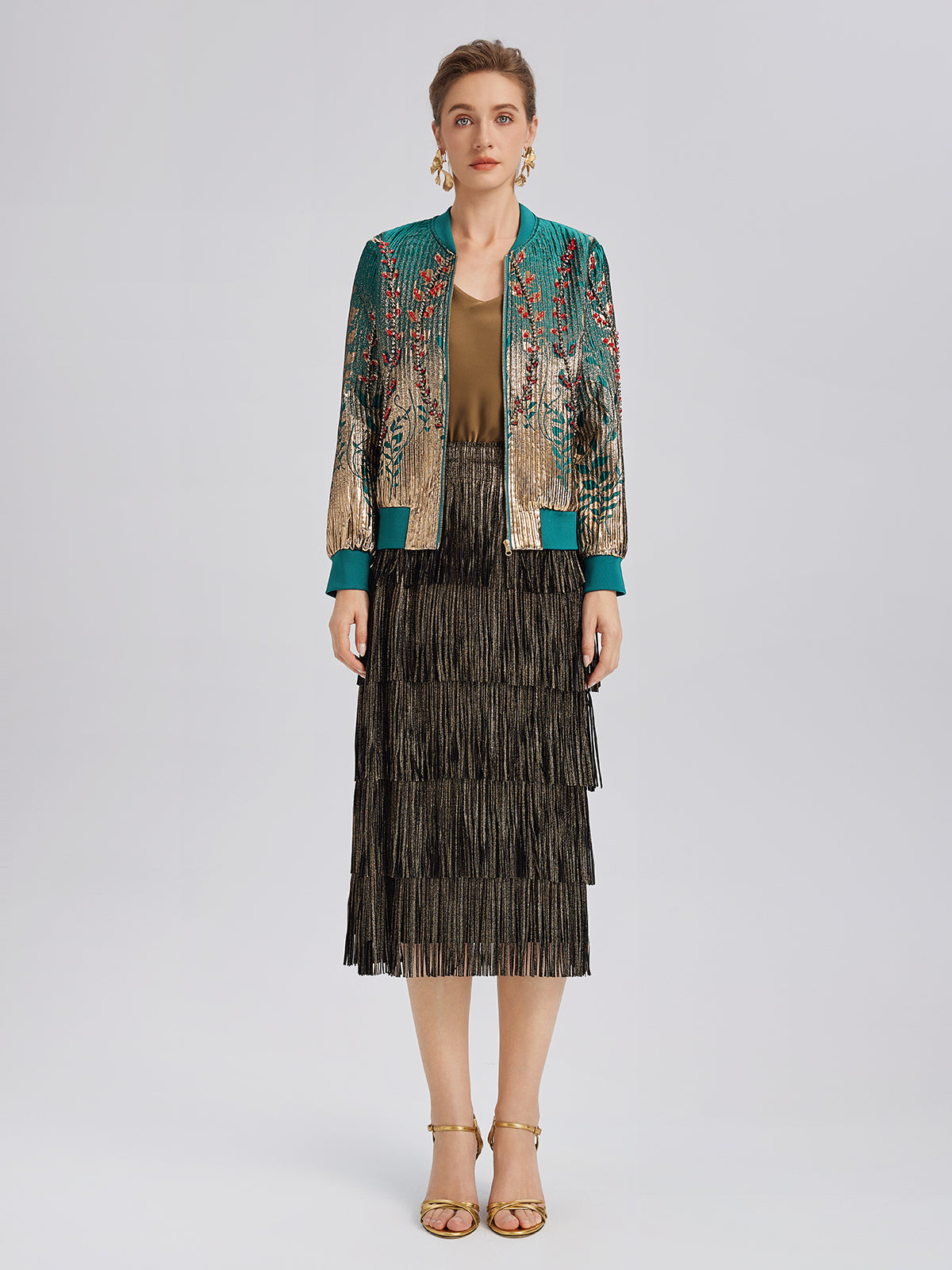 El İşlemeli Boncuklu Renk Geçişli Kolej Ceketi