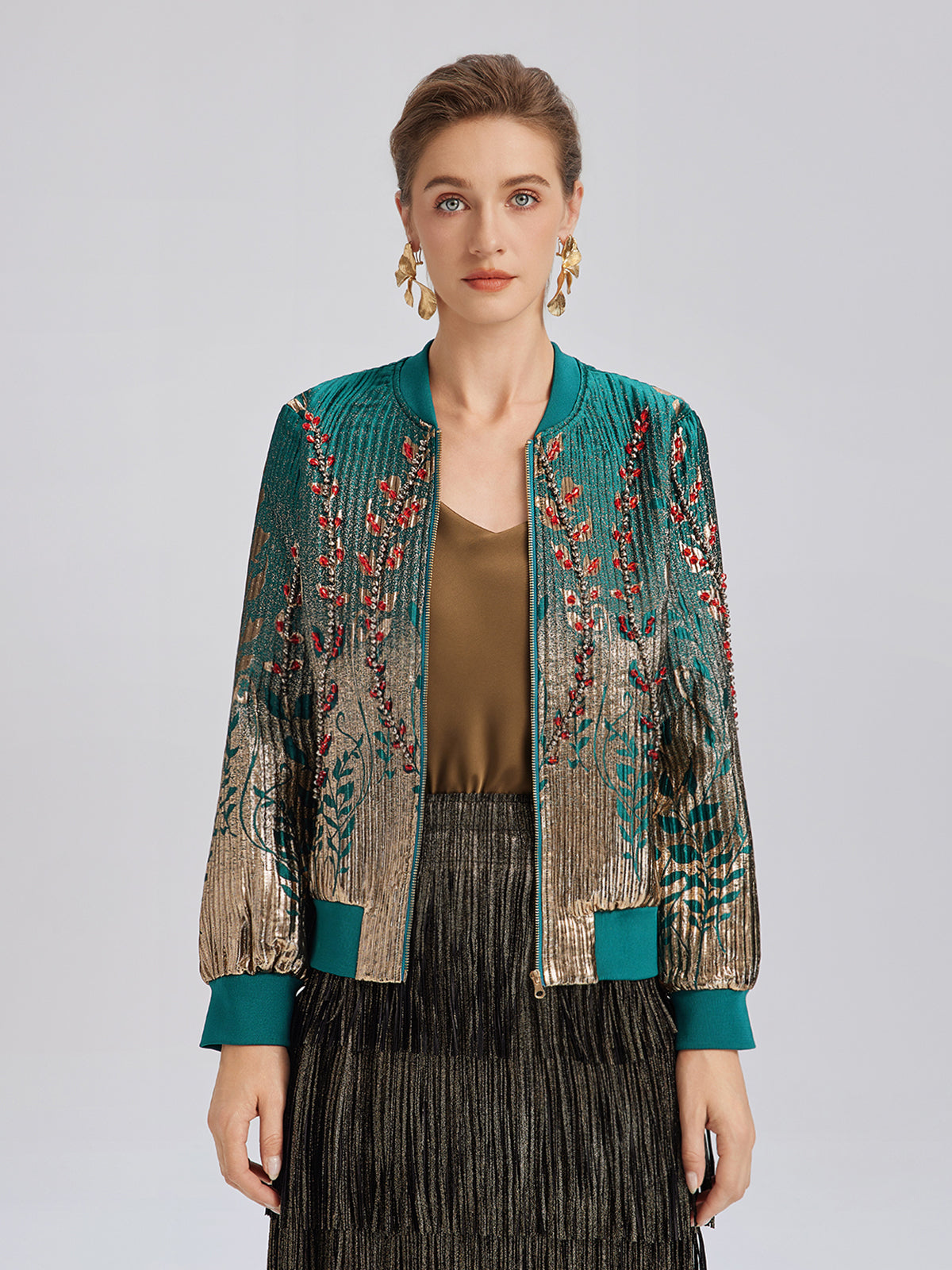 El İşlemeli Boncuklu Renk Geçişli Kolej Ceketi