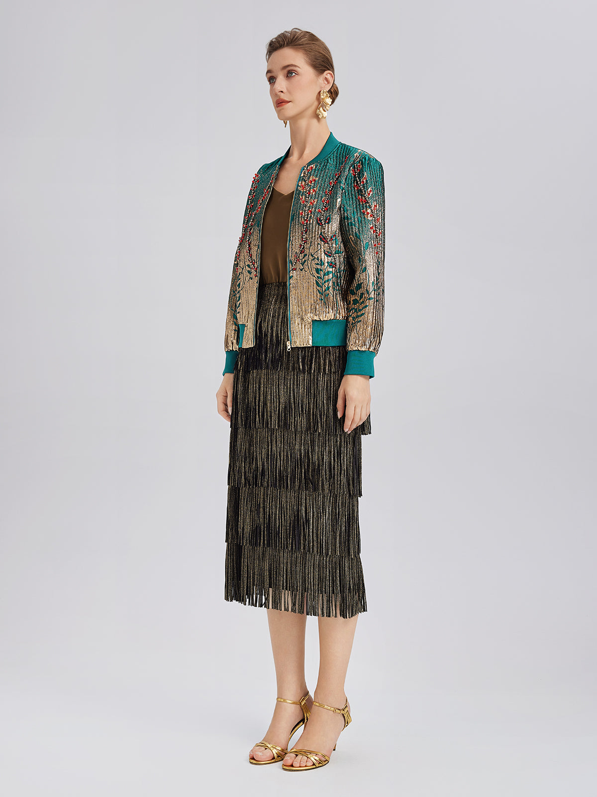 El İşlemeli Boncuklu Renk Geçişli Kolej Ceketi