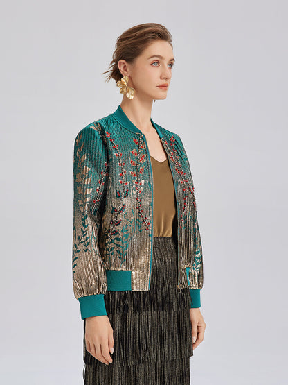 El İşlemeli Boncuklu Renk Geçişli Kolej Ceketi