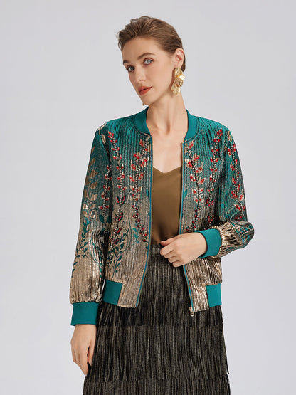 El İşlemeli Boncuklu Renk Geçişli Kolej Ceketi