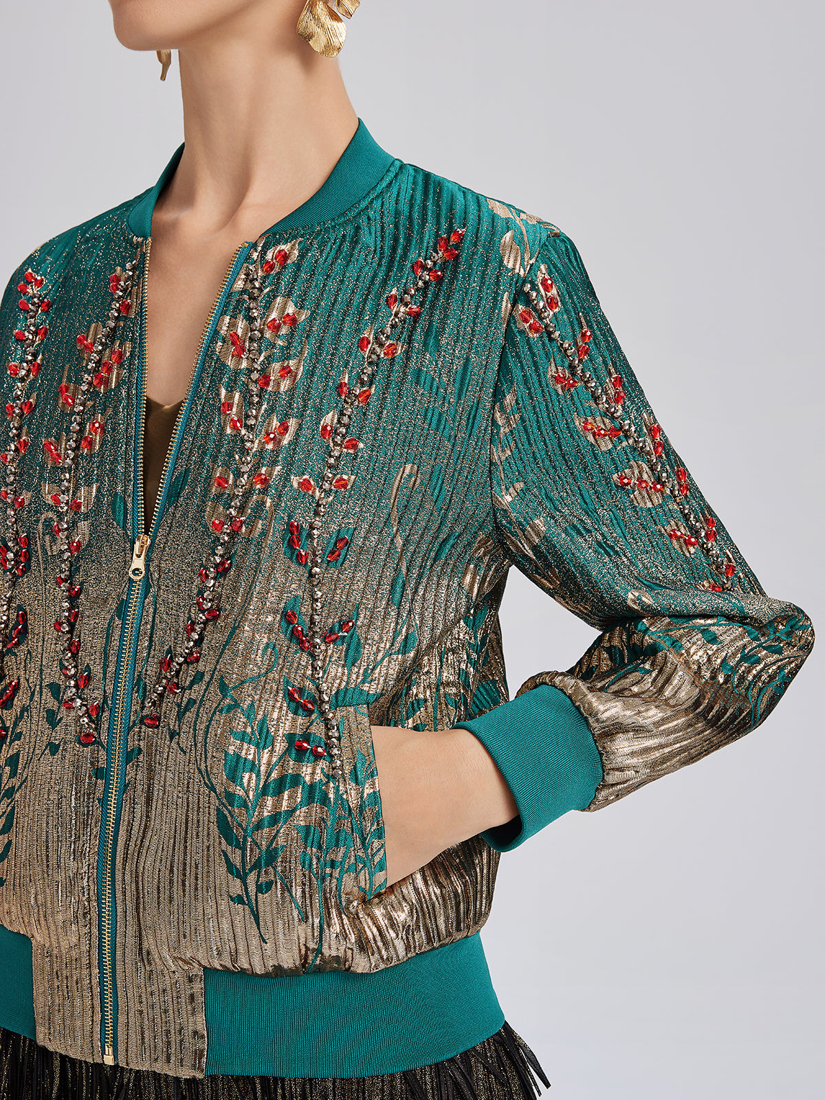 El İşlemeli Boncuklu Renk Geçişli Kolej Ceketi