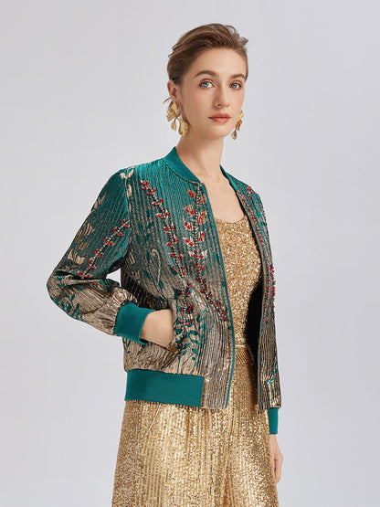 El İşlemeli Boncuklu Renk Geçişli Kolej Ceketi