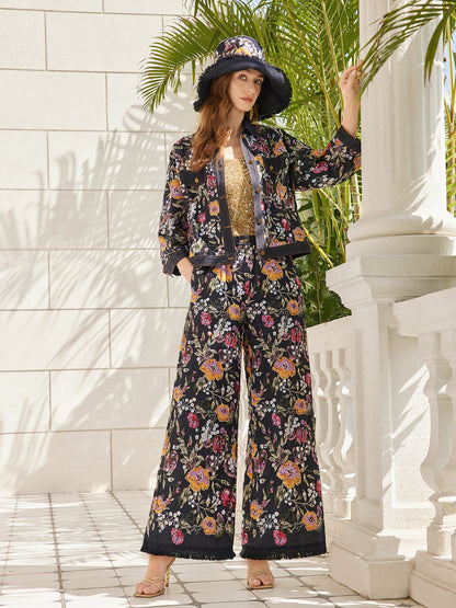 Pullu Nakışlı Çiçekli Kot Ceket