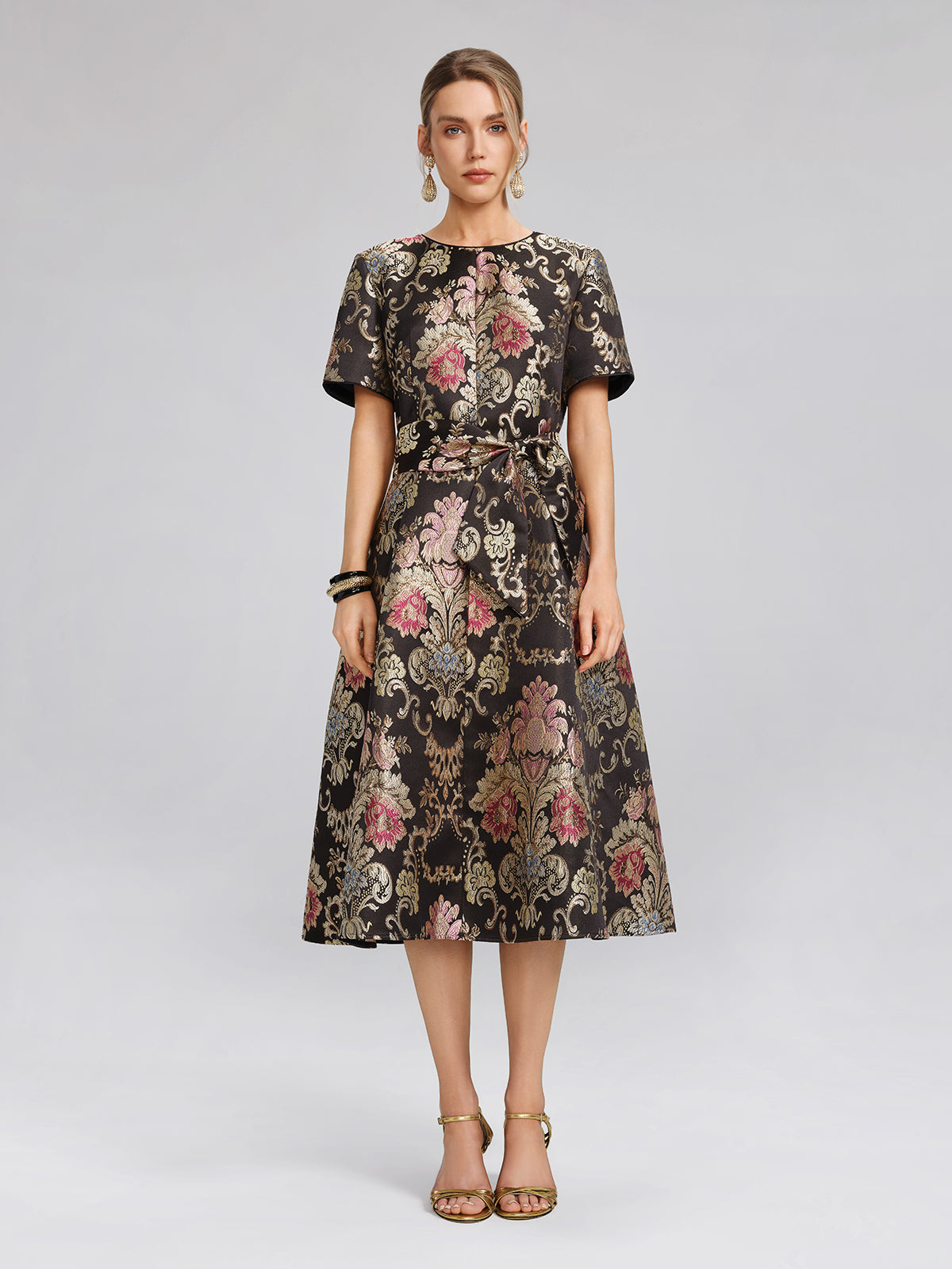 Vintage Metalik Nakışlı Abiye Elbise