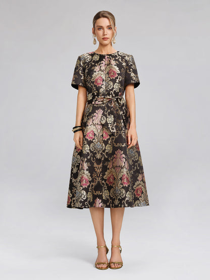 Vintage Metalik Nakışlı Abiye Elbise