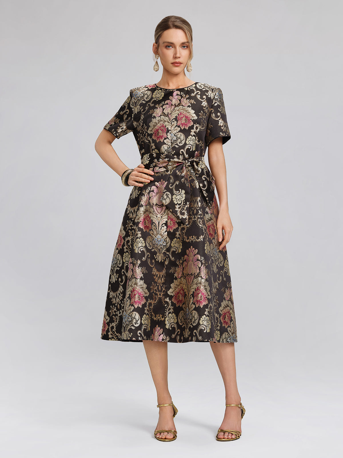 Vintage Metalik Nakışlı Abiye Elbise