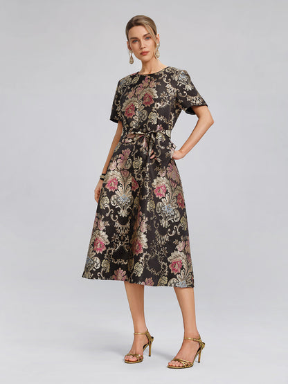 Vintage Metalik Nakışlı Abiye Elbise