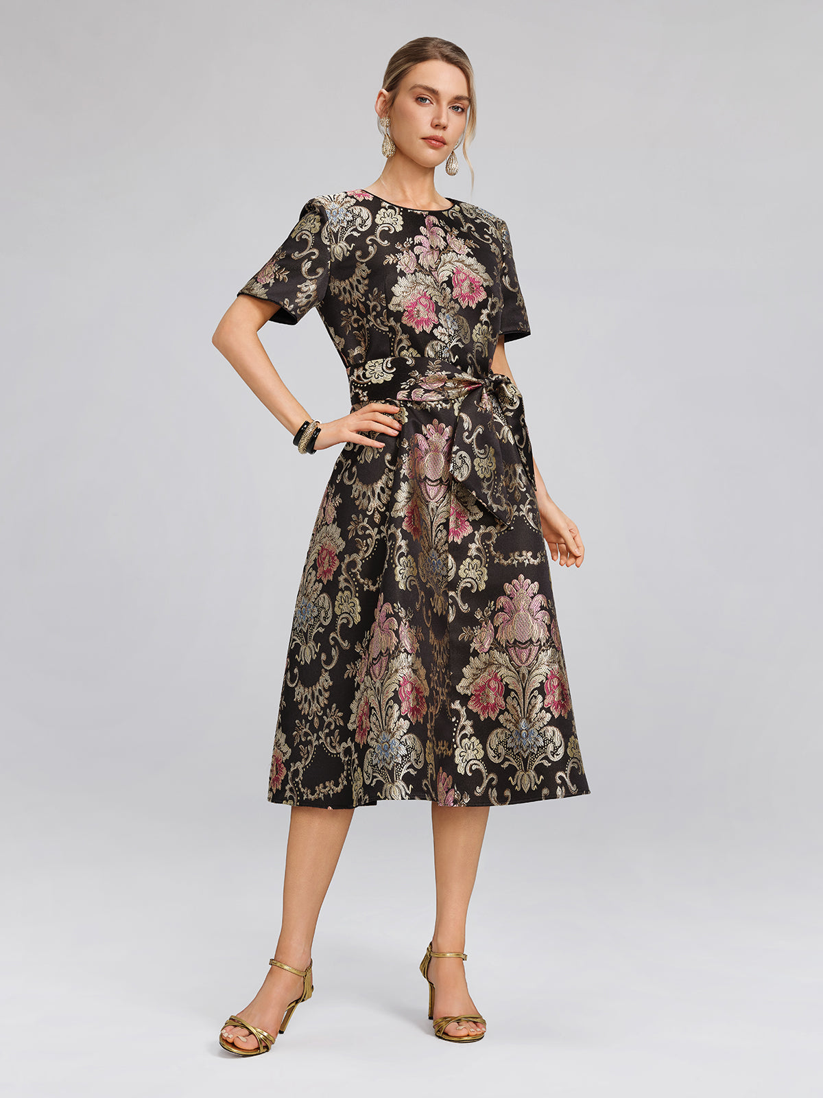 Vintage Metalik Nakışlı Abiye Elbise