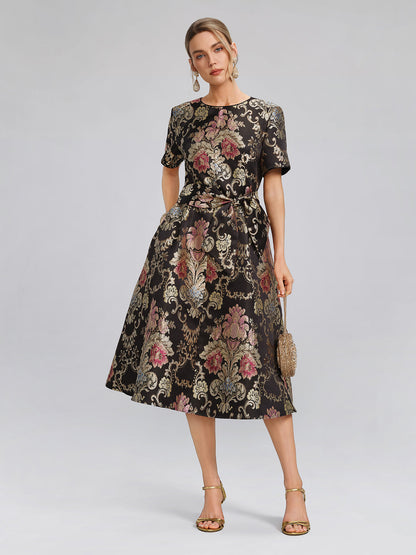 Vintage Metalik Nakışlı Abiye Elbise