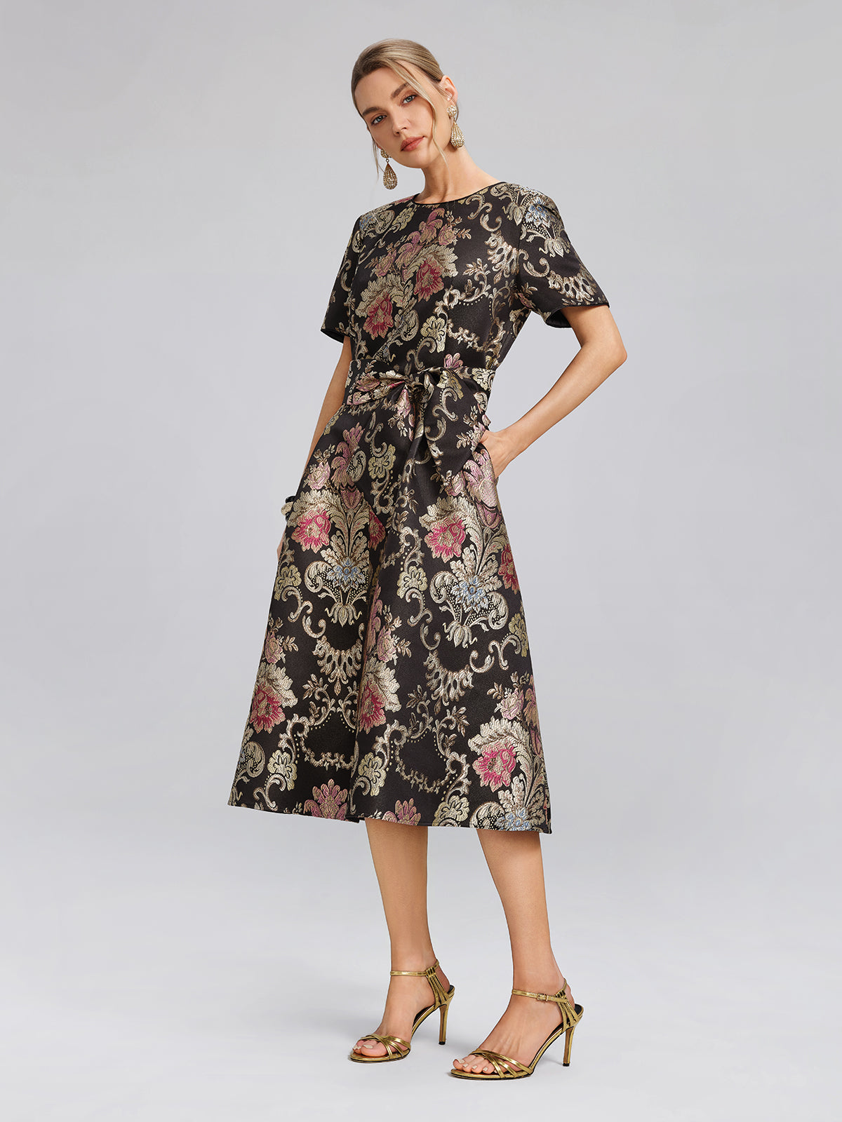 Vintage Metalik Nakışlı Abiye Elbise