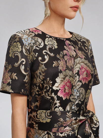 Vintage Metalik Nakışlı Abiye Elbise