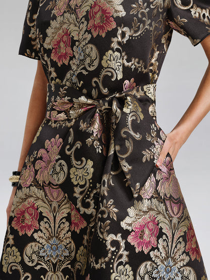 Vintage Metalik Nakışlı Abiye Elbise