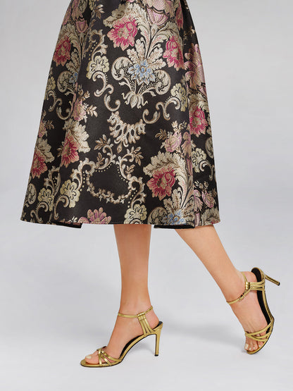 Vintage Metalik Nakışlı Abiye Elbise