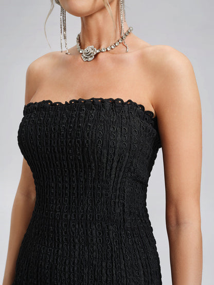 Pencereli Straplez Esnek Pamuklu Elbise