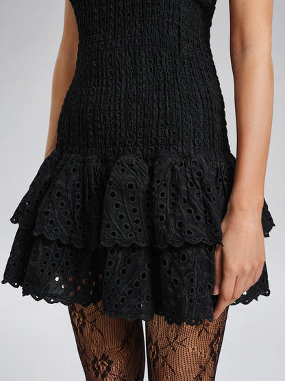 Pencereli Straplez Esnek Pamuklu Elbise