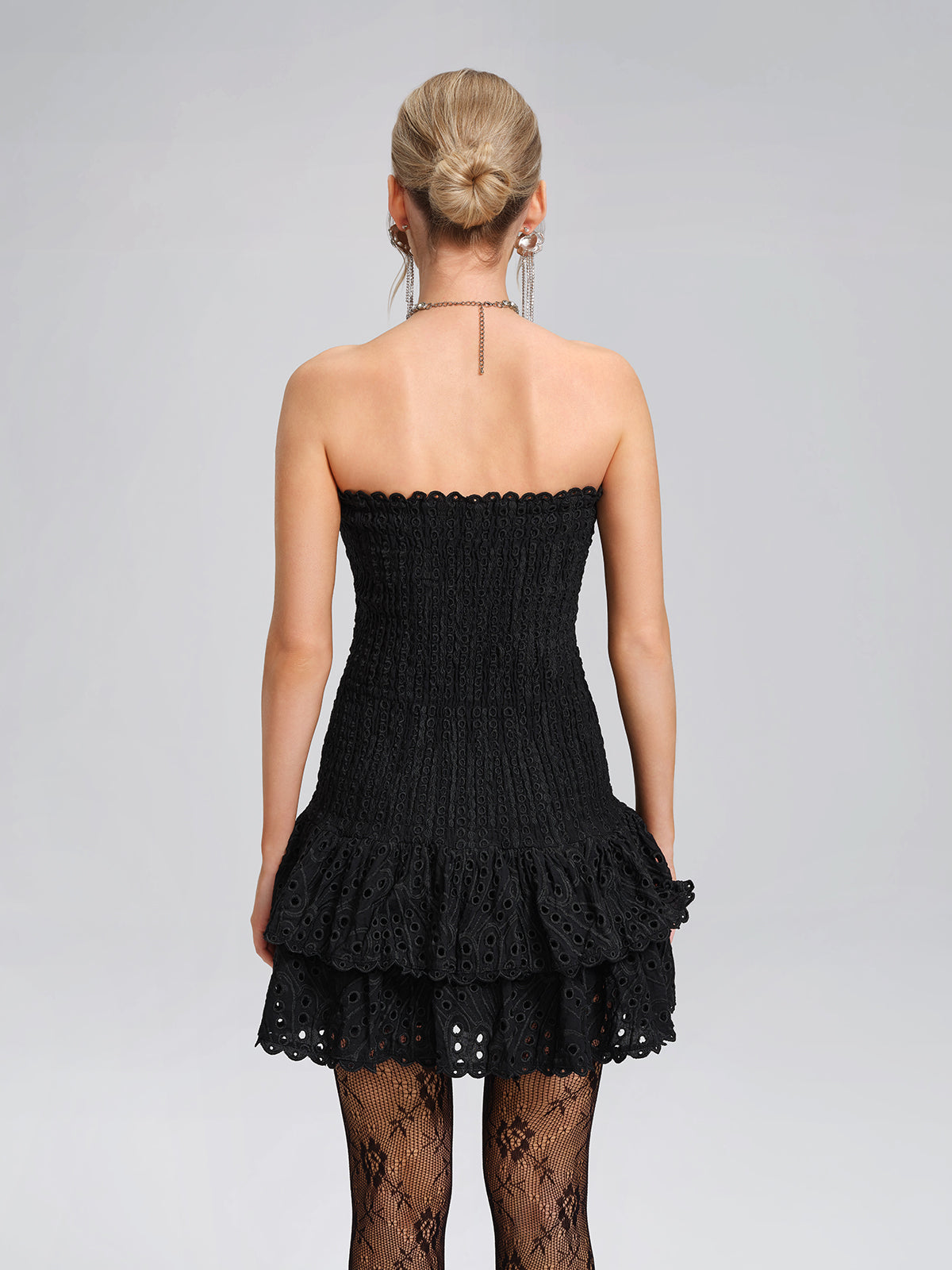 Pencereli Straplez Esnek Pamuklu Elbise