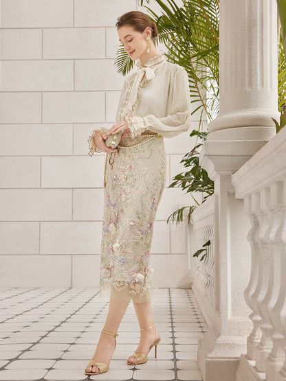 El Yapımı 3 Boyutlu Çiçekli Boncuk Nakışlı Etek