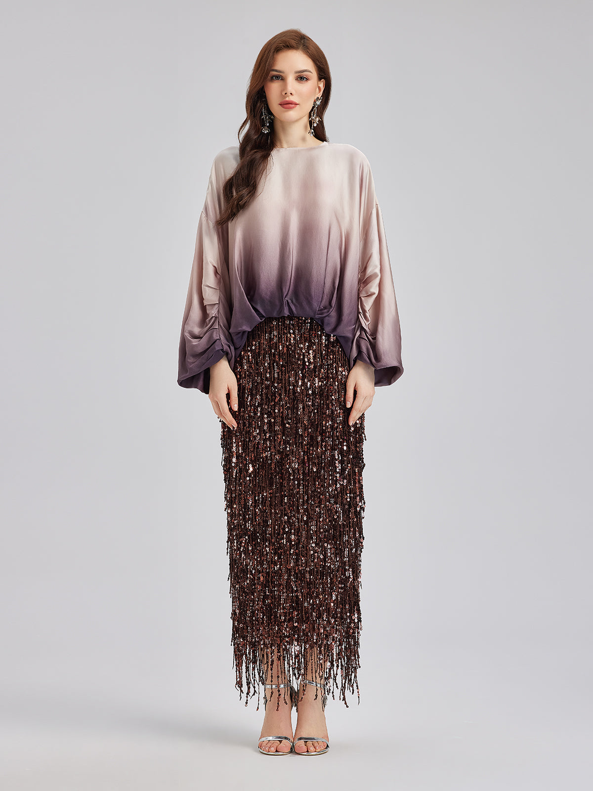 Sade Lüks Renk Geçişli Şık Pileli Bluz