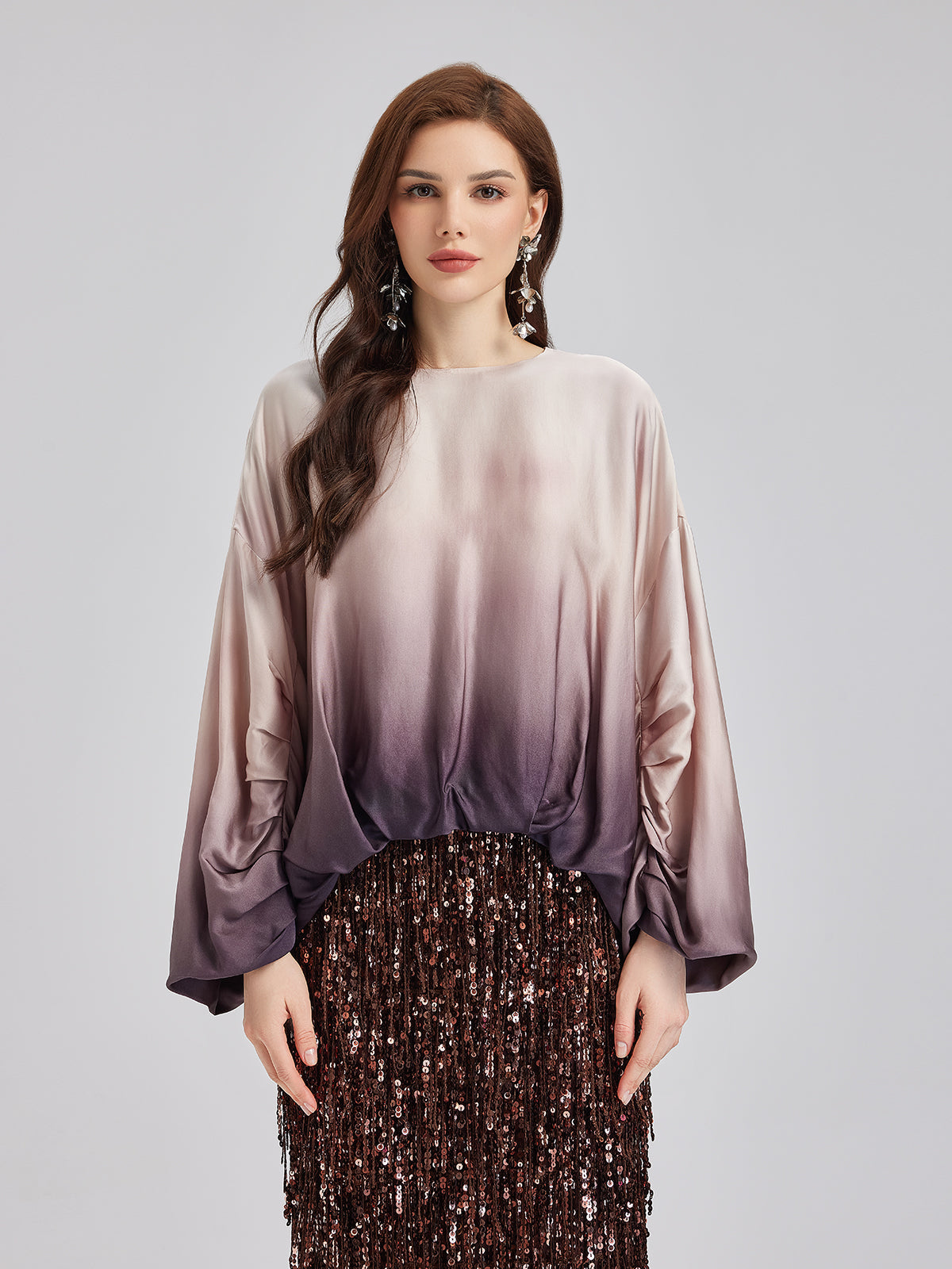 Sade Lüks Renk Geçişli Şık Pileli Bluz