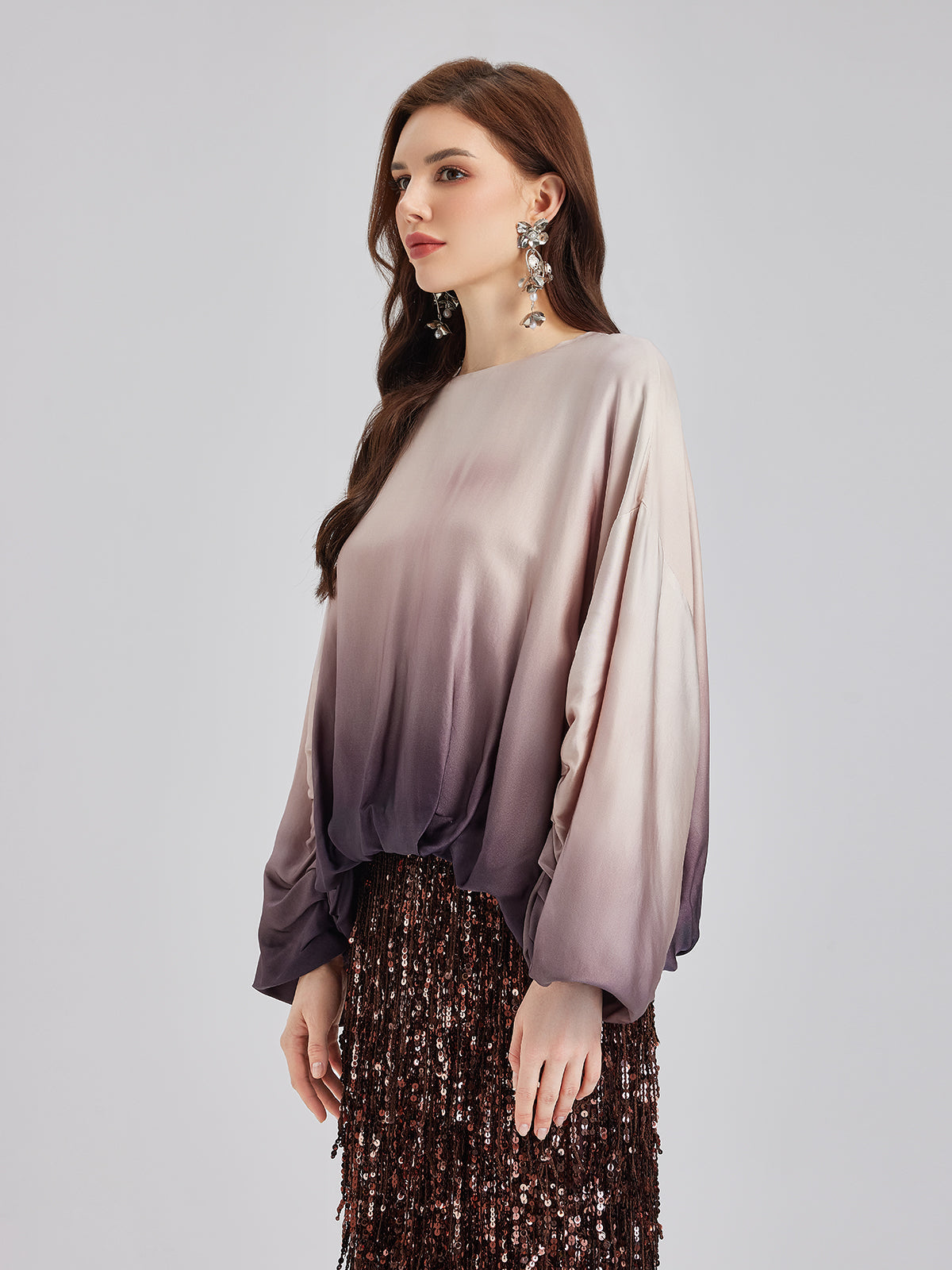 Sade Lüks Renk Geçişli Şık Pileli Bluz