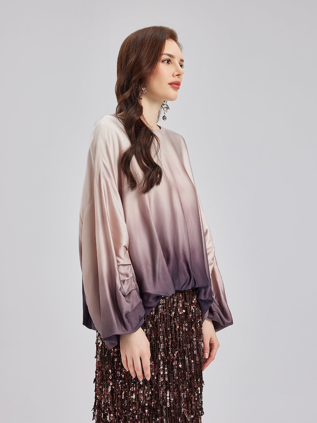 Sade Lüks Renk Geçişli Şık Pileli Bluz