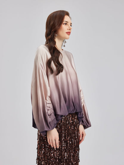 Sade Lüks Renk Geçişli Şık Pileli Bluz