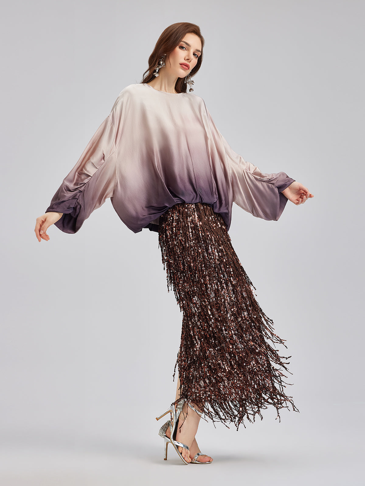 Sade Lüks Renk Geçişli Şık Pileli Bluz