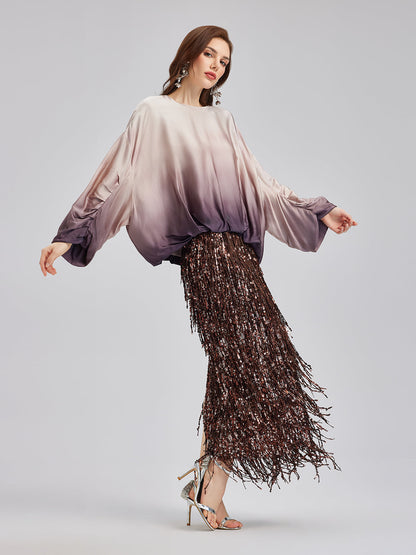 Sade Lüks Renk Geçişli Şık Pileli Bluz