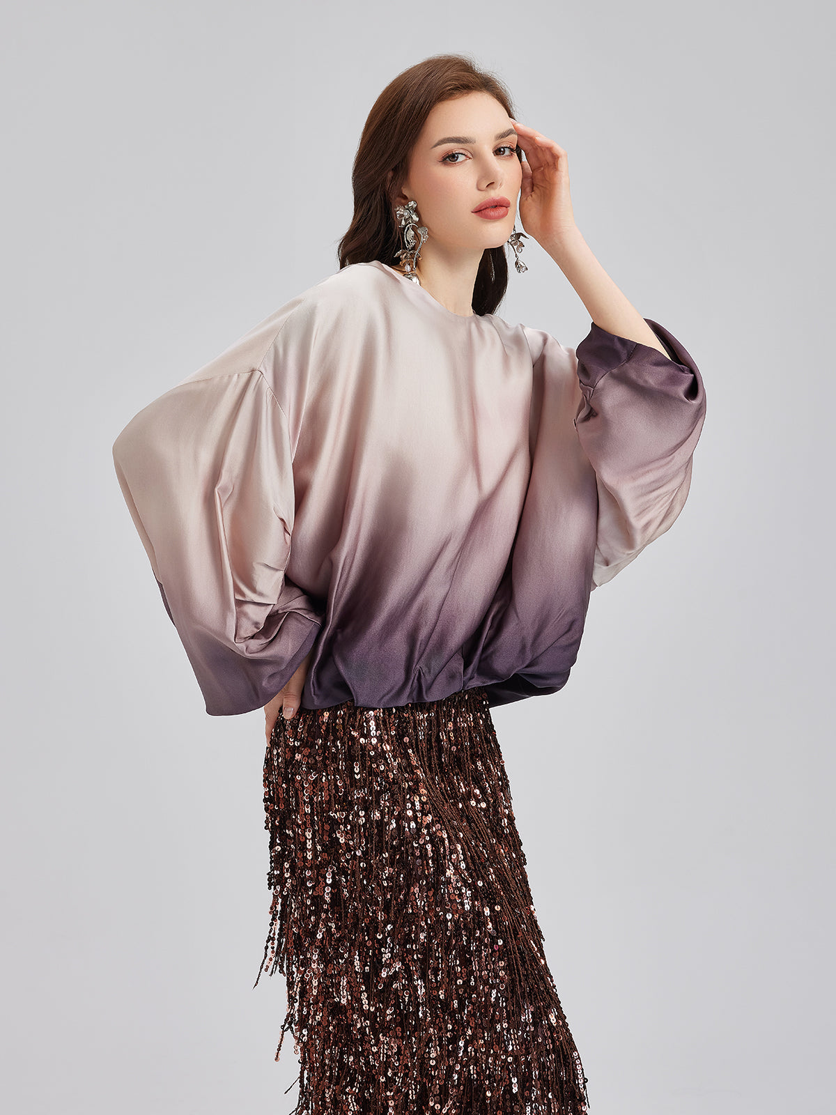 Sade Lüks Renk Geçişli Şık Pileli Bluz