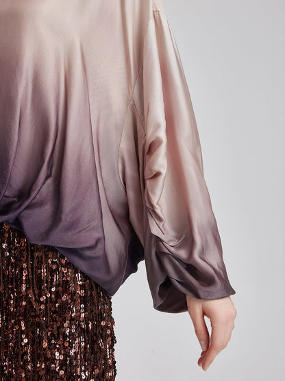 Sade Lüks Renk Geçişli Şık Pileli Bluz