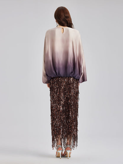 Sade Lüks Renk Geçişli Şık Pileli Bluz