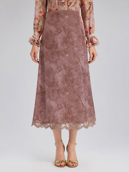 Kestane Rengi Kadife Dantel Kenarlı Balık Etek